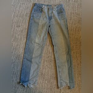 AG Two-Tone Shadow pocket Distressed Straight Leg Jeans - Light & Medium Blue